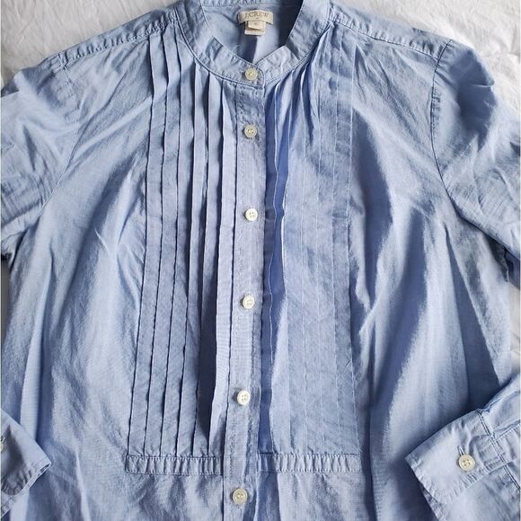 J Crew Top Blue Button Down Oxford Tuxedo Small - Picture 4 of 10